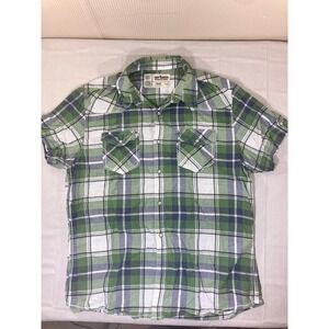 Urban Pipeline Mens Large Green Plaid Short Sleeve Pearl Snap Button Up‎ Shirt
